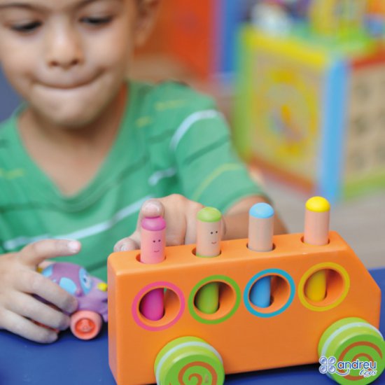 Дървена игра "Нагоре, надолу" - автобус