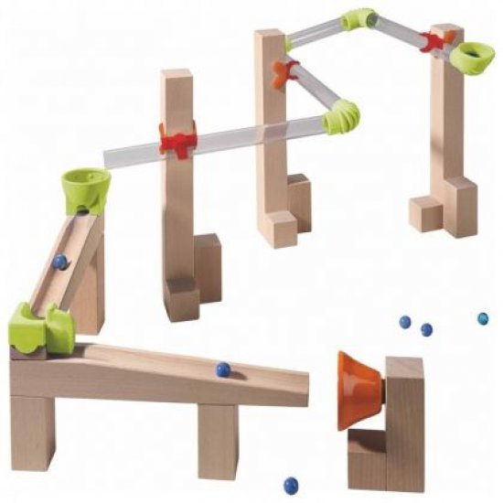 Дървена детска писта с топчета и скоростни тръби, Развиваща система за детска игра