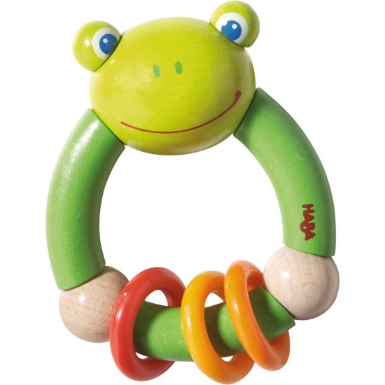 Дървена дрънкалка за бебе, Жабка