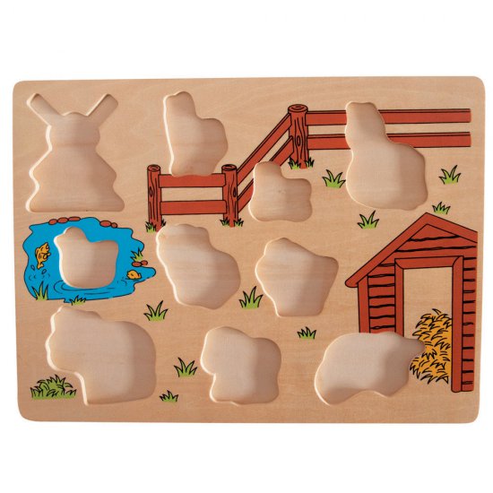 Дървен пъзел с дръжки - Животните във фермата