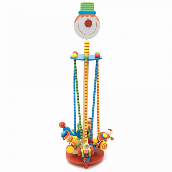 Дървена играчка за бутане - Клоун с барабан