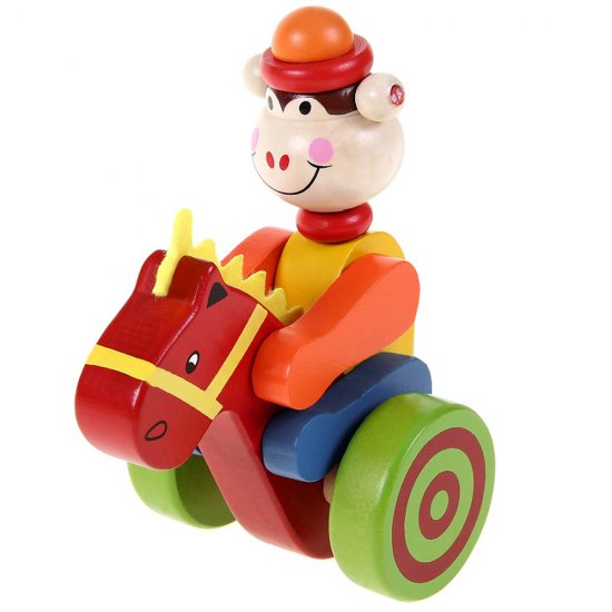 Дървена играчка за бутане - Маймунка на конче