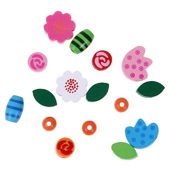 Дървени мъниста в кутия - Цветя