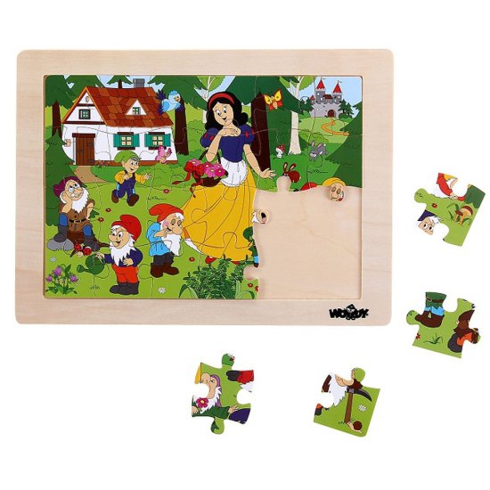 Дървен пъзел с рамка "Снежанка и седемте джуджета"