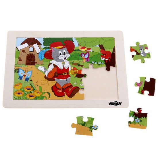 Дървен пъзел с рамка "Котаракът с чизми"