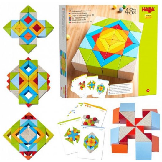 Дървена игра-мозайка с шаблони, 48 части