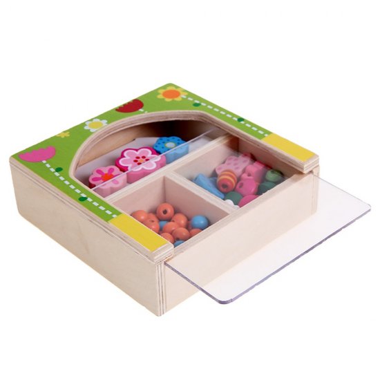 Дървени мъниста в кутия - Цветя