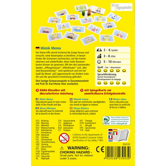 Настолна образователна игра за орална моторика, 3 броя, Мемо с мимики