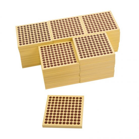 Дървен квадрат стотица, 45 броя - Монтесори материали