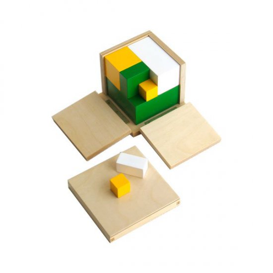  Дървена кутия с куб за степенуване на 2-ра степен - Монтесори материали