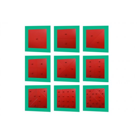 Девет метални квадрата за намиране на еквивалентност  - Монтесори материали