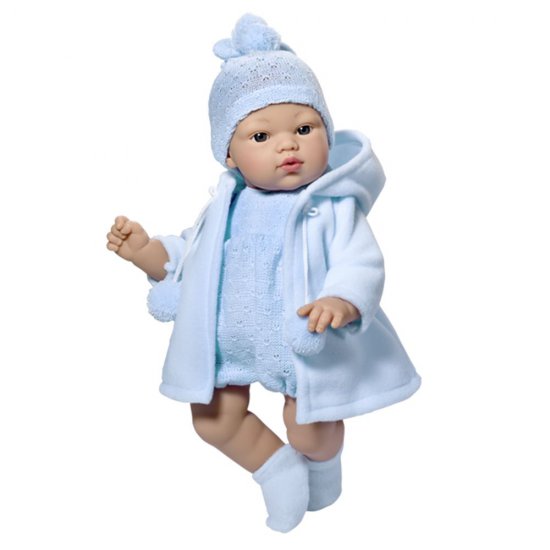 Кукла-бебе Коке със синьо гащеризонче и пaлто