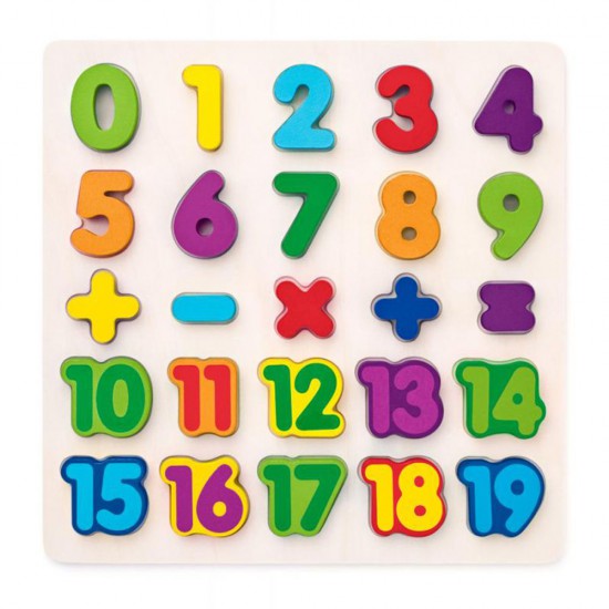 Дървен пъзел - числата от 1 до 20 и аритметичните знаци