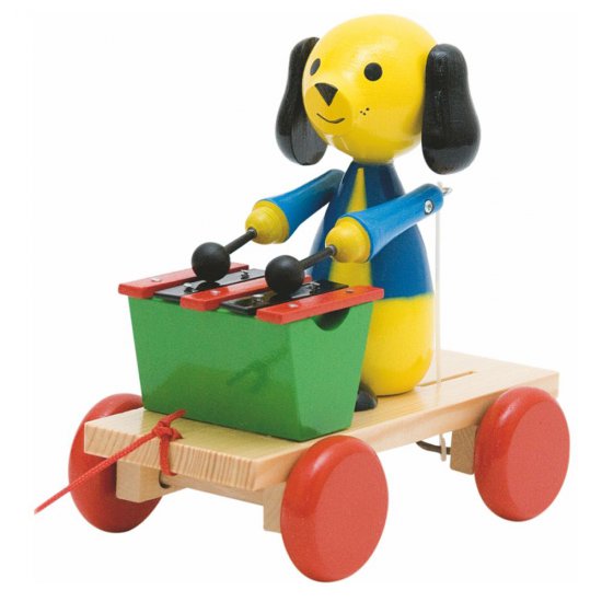 Дървена играчка за дърпане - Куче с ксилофон