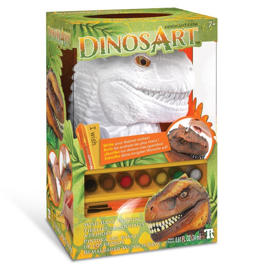 DinosArt, Комплект за оцветяване, Касичка и сейф за желания, Динозавър