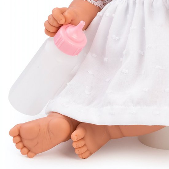 Кукла-бебе, Коке с бяла рокличка и шапка с дантели, 36 см