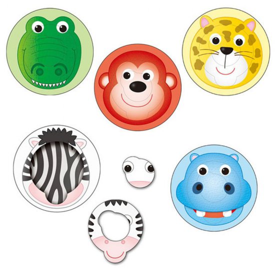 Детски кръгли пъзели, 5 пъзела с по 3 части, Джунгла