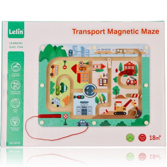 Lelin Toys, Дървен магнитен лабиринт с топчета, Трафик