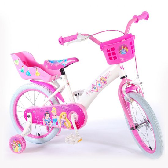 Детски велосипед с помощни колела и контра, Disney Princess, 16 инча