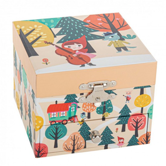 Дървена музикална кутия - куб, Червената шапчица