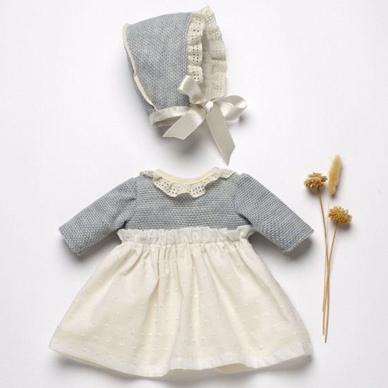 Бутикови дрехи за кукла-бебе Reborn, Комплект със сива блузка и шапка, Asi