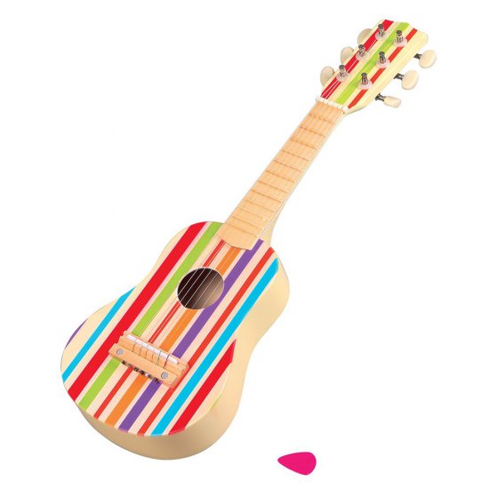 Дървена детска китара с цветни линии