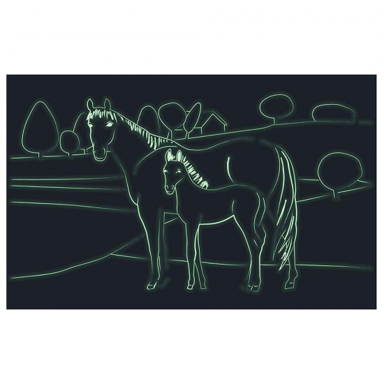 Светеща в тъмното дървена музикална кутия с чекмедже, Коне