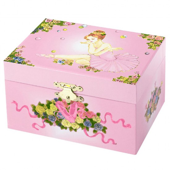 Дървена музикална кутия за бижута,  Балерина с розово туту 