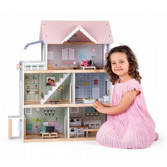 Дървена къща за кукли с обзавеждане и кукли, Моли 