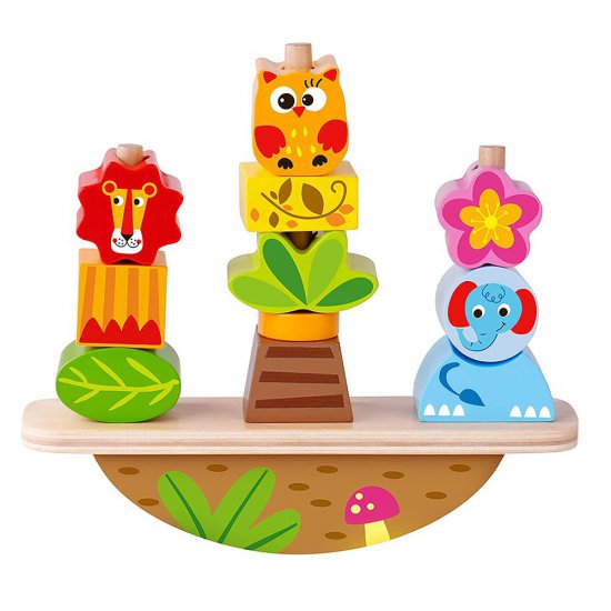 Дървена играчка 3 в 1 - низанка, игра за баланс, фигури за нанизване