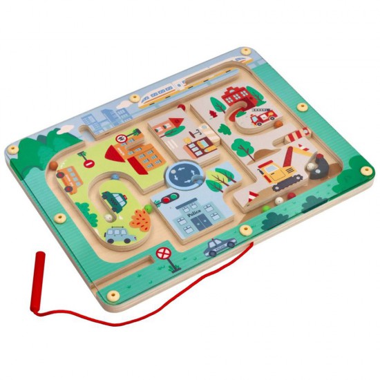Lelin Toys, Дървен магнитен лабиринт с топчета, Трафик