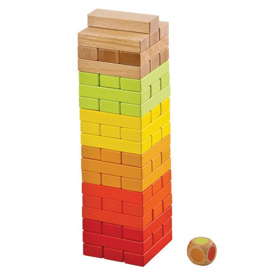Цветна дървена дженга със зарче - игра за баланс