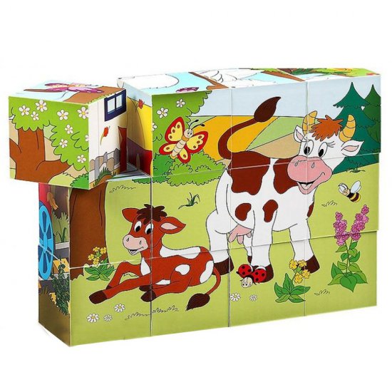 Дървени кубчета - Веселото влакче, животни и сезоните, 12 броя 