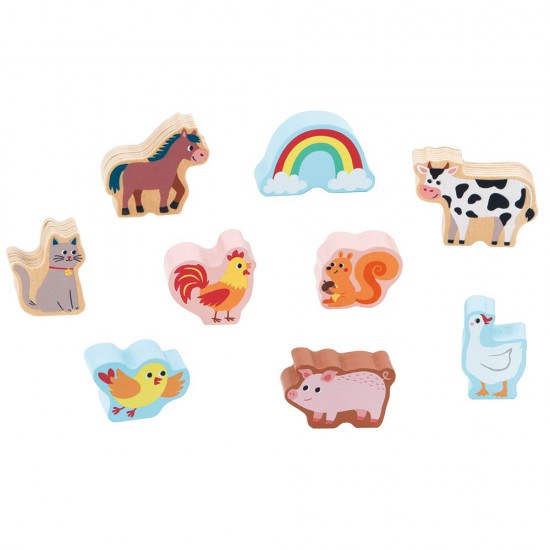 Lelin Toys, Дървена ферма-сортер, с дървени животни