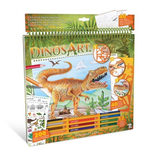 DinosArt, Творческа книга с шаблони и стикери, Динозаври