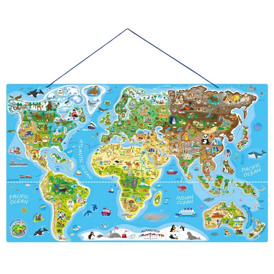 Дървен пъзел с магнитни части - Карта на света