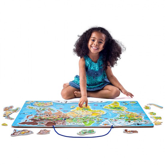 Дървен пъзел с магнитни части - Карта на света