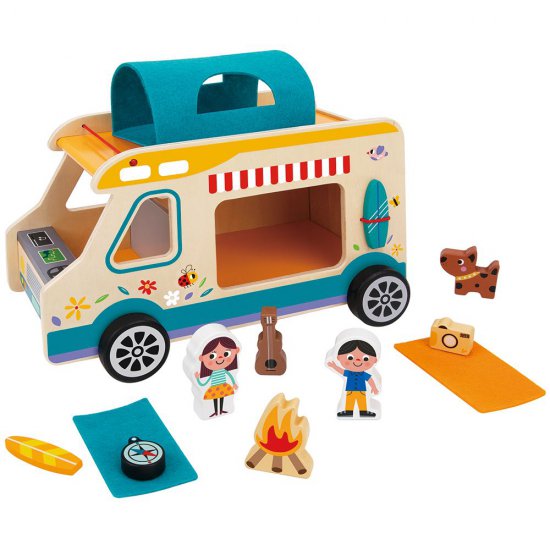 Tooky Toy, Дървен кемпер, с фигури и аксесоари