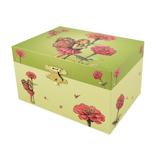 Дървена музикална кутия за бижута,  Фея Циния на летните цветя