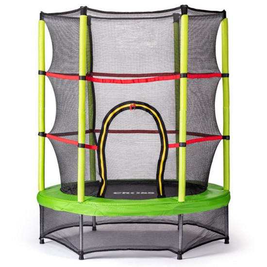 Батут със защитна мрежа, CROSS, зелен - Mалък, 140x140x160 см
