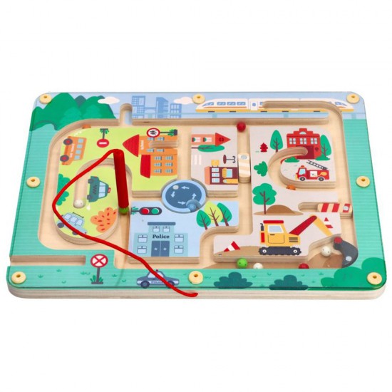 Lelin Toys, Дървен магнитен лабиринт с топчета, Трафик