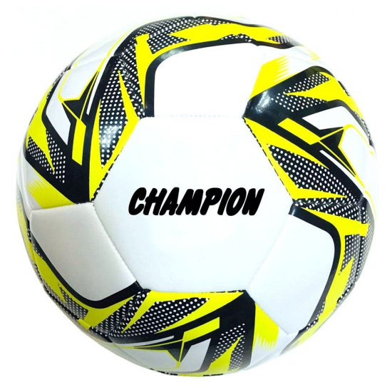 Футболна кожена топка, Champion, Бяла с жълто