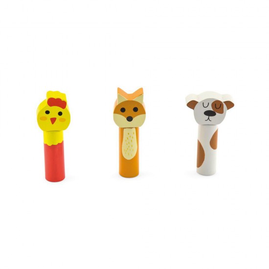 Дървена игра с чукче, Подскачащи животни - петле, лисица, куче