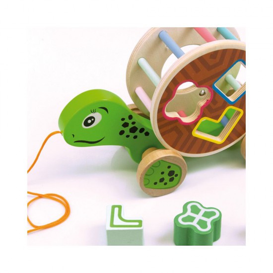 Дървена играчка - сортер за дърпане, Костенурка