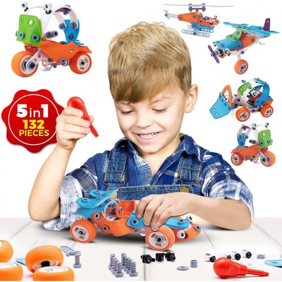Пластмасов конструктор, Превозни средства, 5 в 1, 132 части