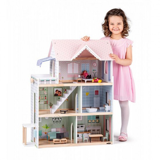 Дървена къща за кукли с обзавеждане и кукли, Моли 