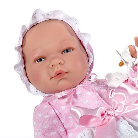 Кукла-бебе Мария с дълга бяло-розова рокличка
