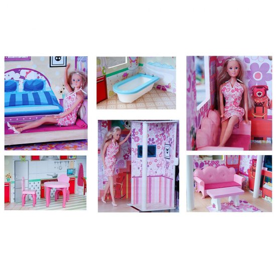 Дървена къща за кукли с асансьор - обзаведена