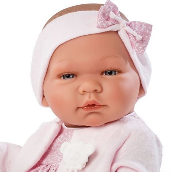Кукла-бебе Мария с розова рокличка и плетена жилетка