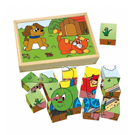 Дървени кубчета с картинки "Веселото влакче", 3x5 см